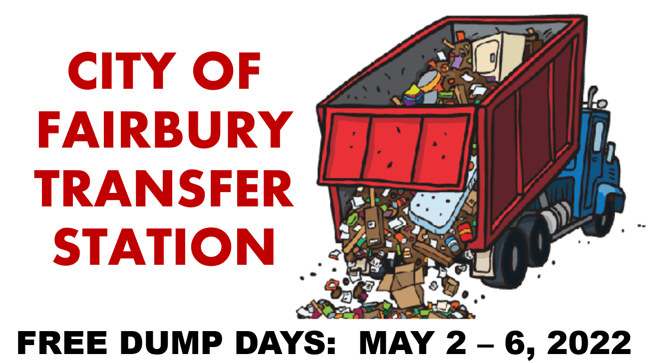 CITY OF FAIRBURY TRANSFER STATION FREE DUMP DAYS BANNER PNG