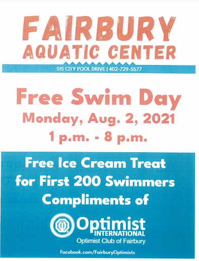FREE SWIM DAY AUGUST 2 2021 FLYER IMAGE